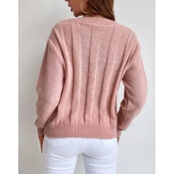 Casual Dusty Pink V-Neck Pullovers Plain - Picture 2 of 4